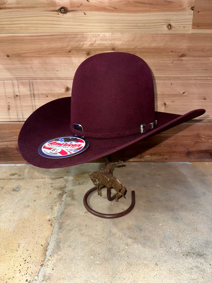 Chapeau Cowboy American Hat Co 3x – Grenadine Cerise, Taille 6 7/8, Avec Plume