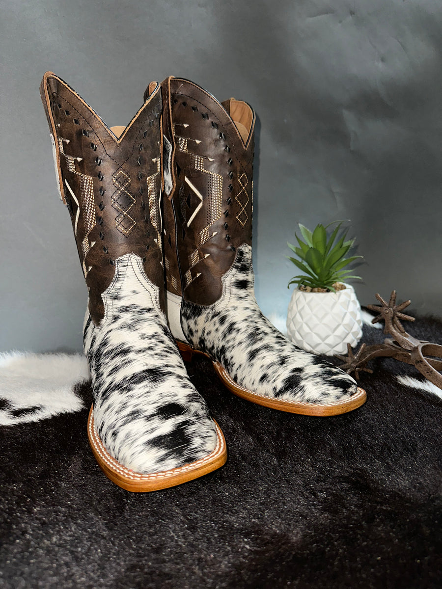 Cow fur cowboy sales boots