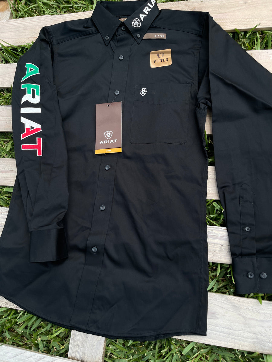 Ariat Men's Team Logo Twill Classic Fit Shirt, Black Mexico