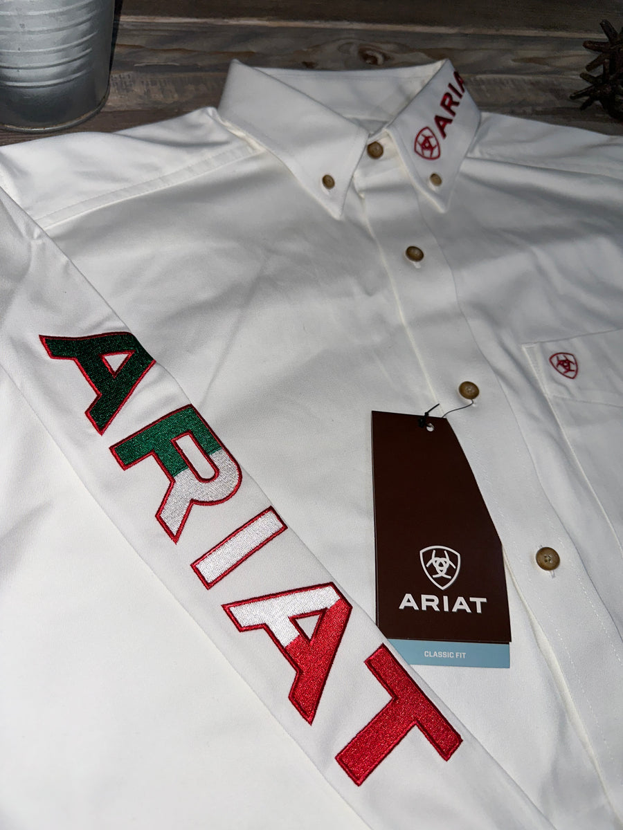 Ariat Team Logo White Twill Mexico Long sleeve Shirt