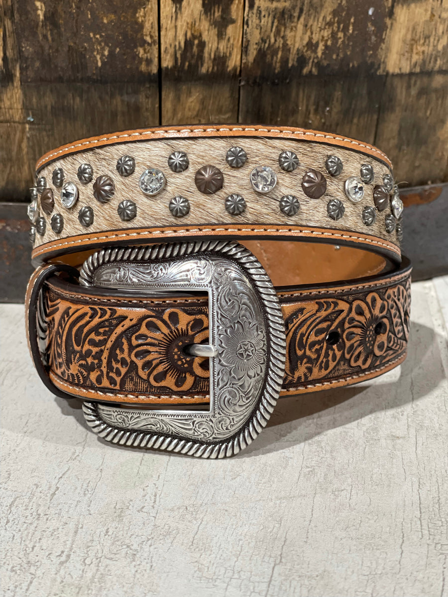 Women rhinestone calf hair belt – Roman Valley Ranch