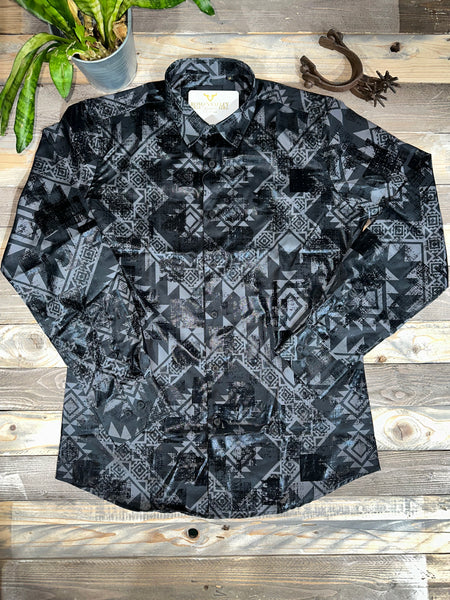 Black & Grey Aztec Long Sleeve Shirt PL23