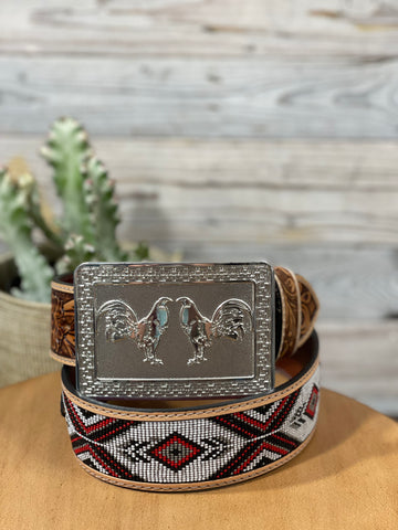 Legendary Double Roosters Silver Buckle