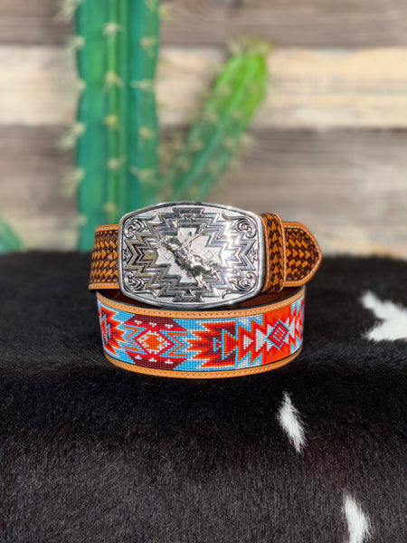 Bull Rider Aztec Silver Buckle