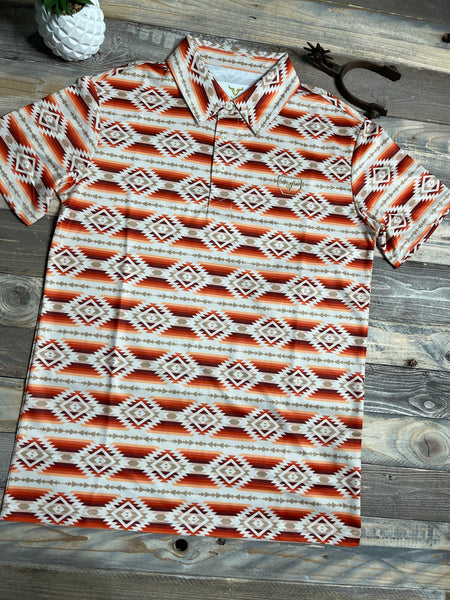 Diamond Tangerine Aztec Polo