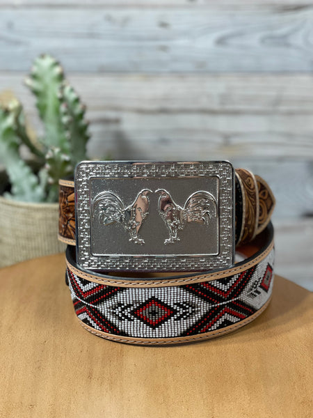 Legendary Double Roosters Silver Buckle