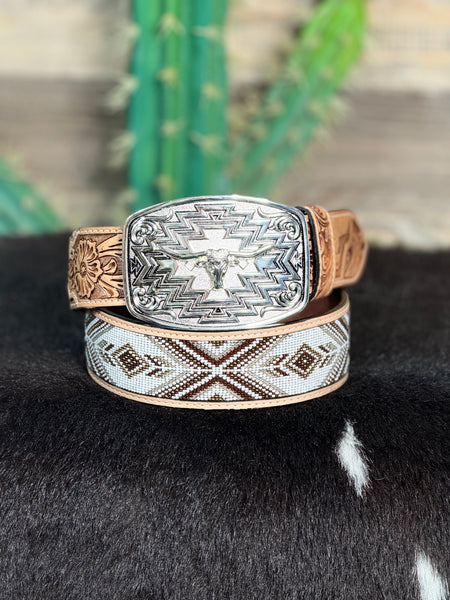 Long Horn Aztec Silver Buckle