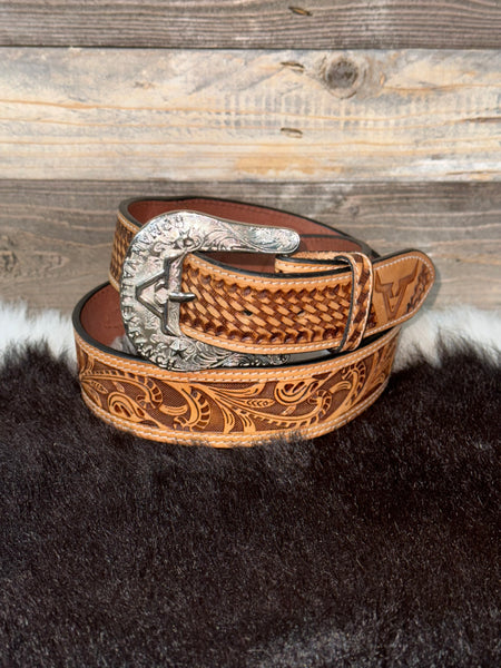 Brown Floral Tooled Belt