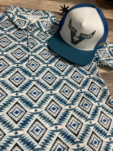 Diamond Aqua Aztec Polo