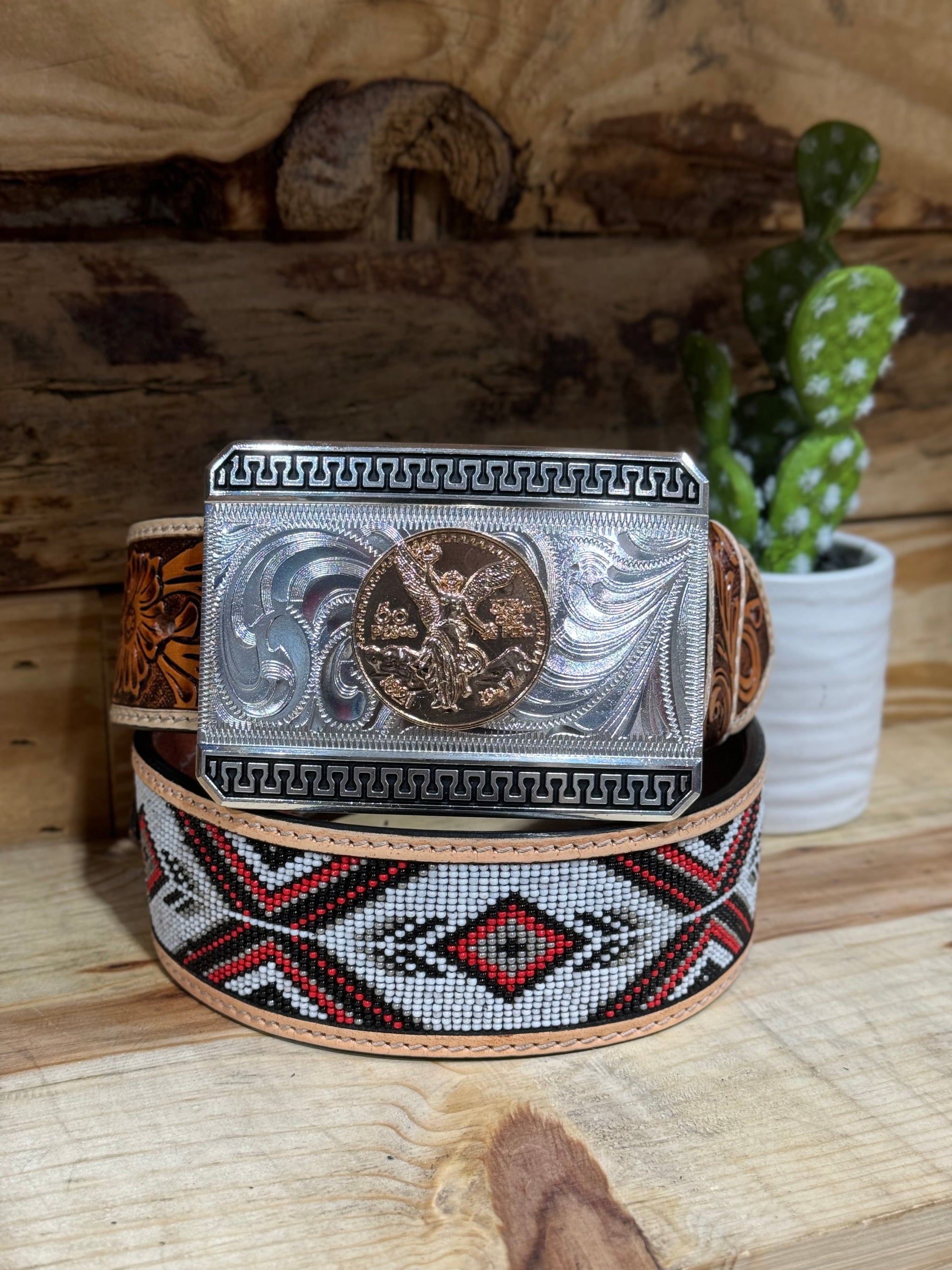 Dos X Leather Beaded Belt & Centenario Buckle Set – Roman Valley Ranch