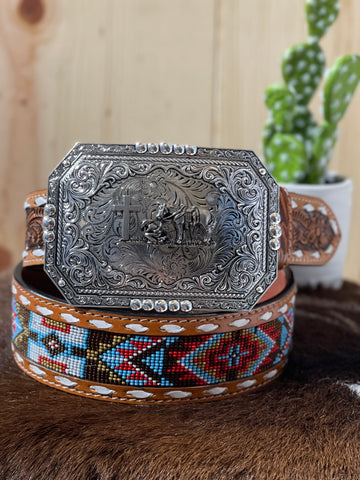 Praying Cowboy Forest Silver Buckle