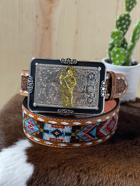 San Judas Gold Black Buckle