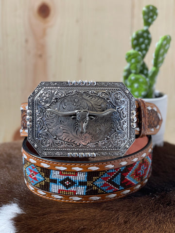 Long Horn Forest Silver Buckle