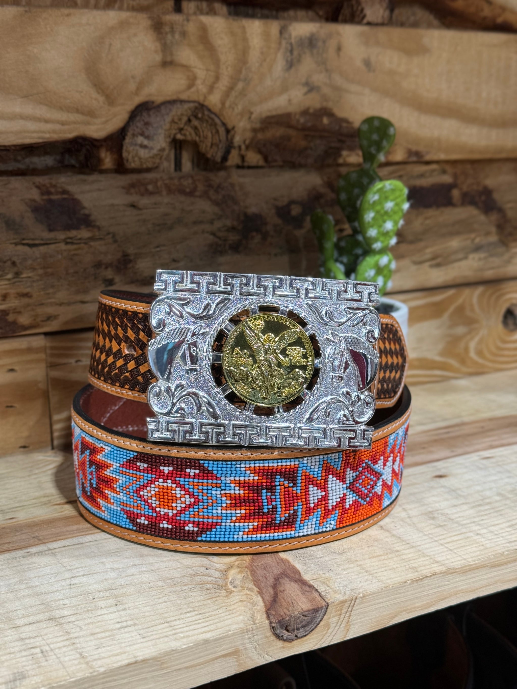 Multi Blue Beaded 2” Belt + San Judas Buckle Set – Roman Valley Ranch