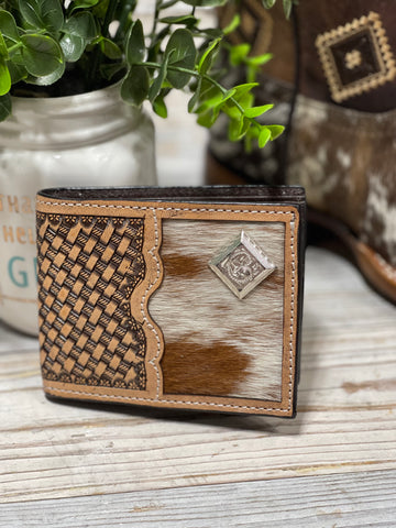 Bi-Fold Embossed Cowhide Leather Wallet