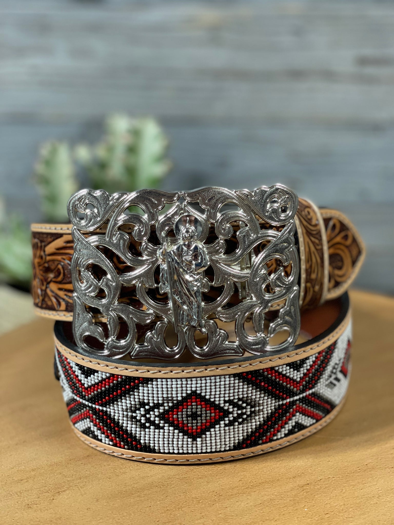 San Judas Floral Silver Buckle