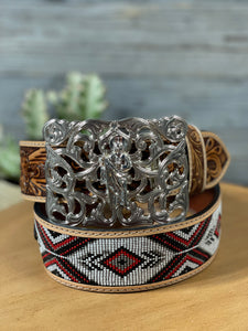 San Judas Floral Silver Buckle