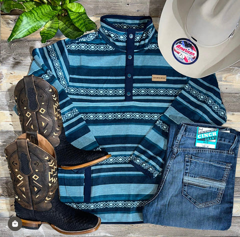 Cinch presidio Blue Aztec Pullover Fleece