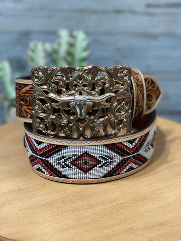 Long Horn Rose Gold Floral Buckle