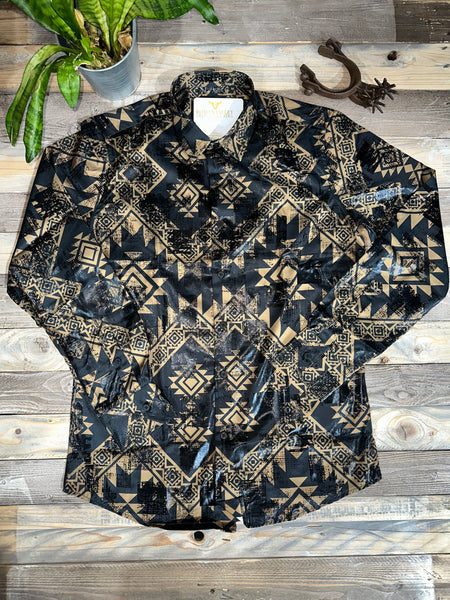 Black & Gold Aztec Long Sleeve Shirt PL23