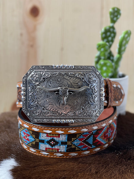 Long Horn Forest Silver Buckle