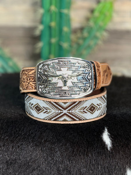 Long Horn Aztec Silver Buckle