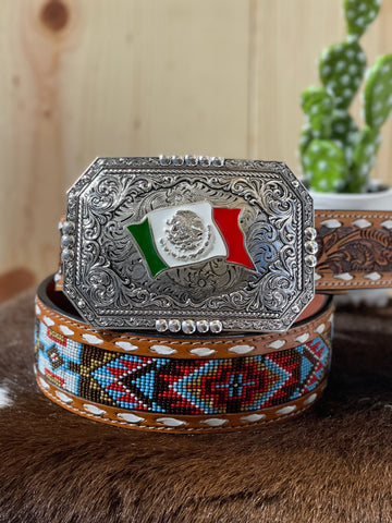 Mexico Flag Forest Silver Buckle