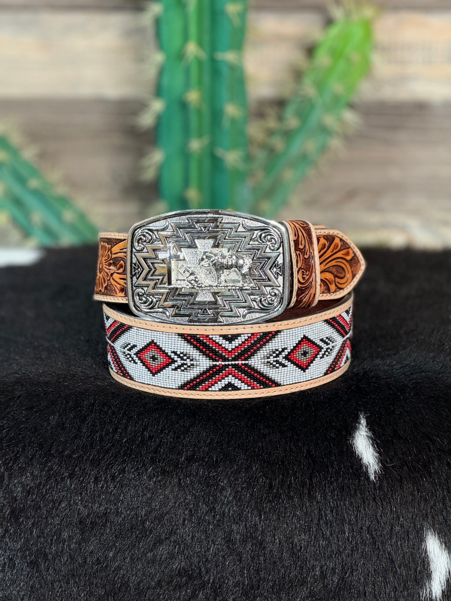 Praying Cowboy Aztec Silver Buckle