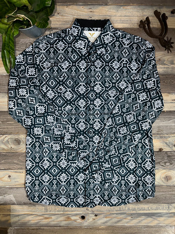 Aztec Forest Green Long Sleeve Shirt K23