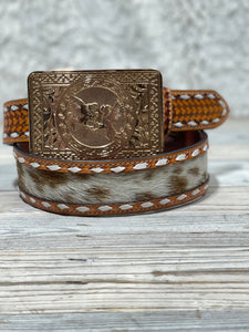 Cowhide Leather Belt & Fighting Gold Buckle Set