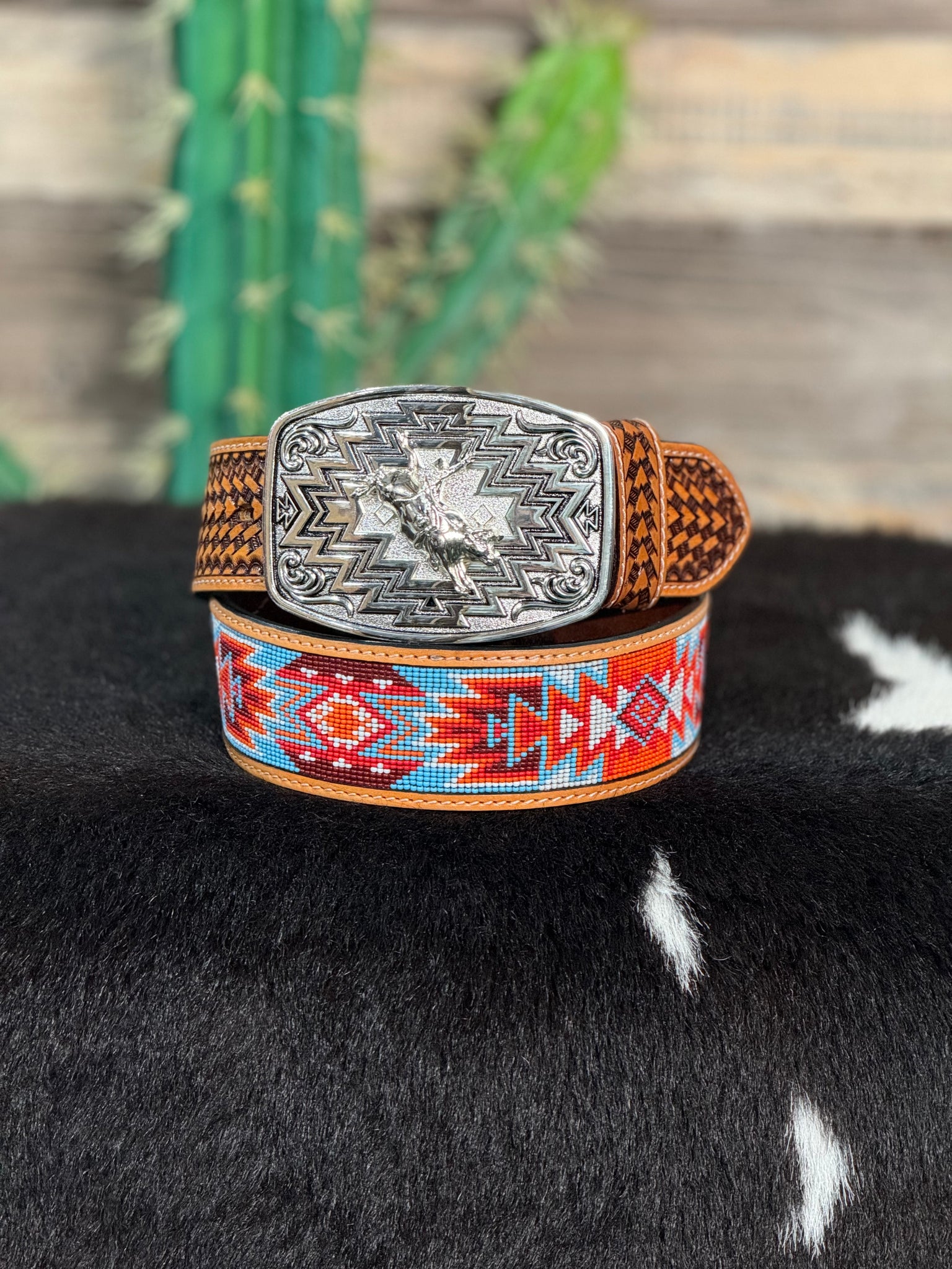 Bull Rider Aztec Silver Buckle