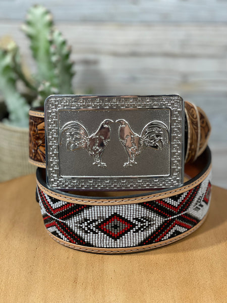 Legendary Double Roosters Silver Buckle