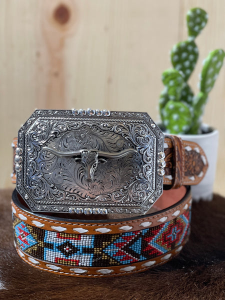 Long Horn Forest Silver Buckle