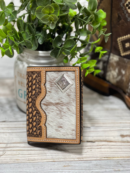 Bell Tri-Fold Embossed Cowhide Leather Wallet