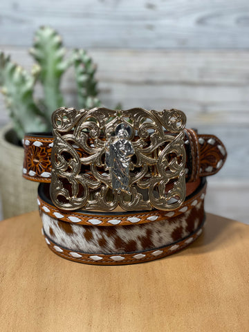 San Judas Floral Gold Buckle