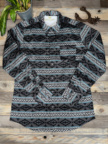 Aqua/Grey Aztec Long Sleeve Shirt PL23