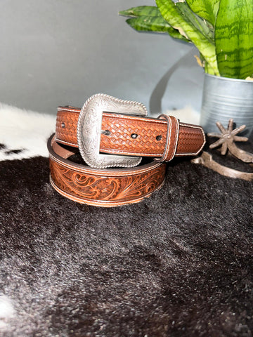 Floral Tooled Leather Belt