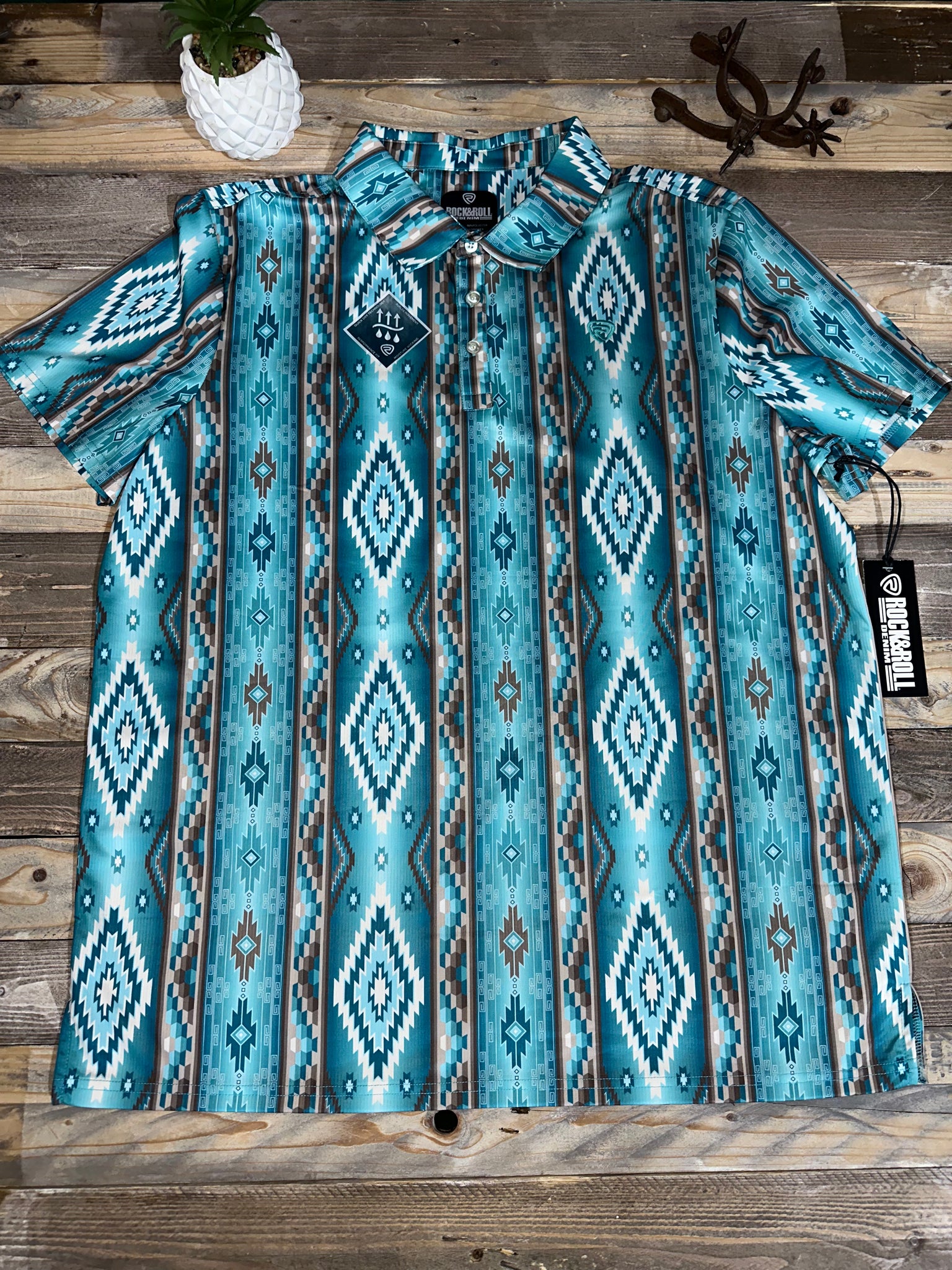 Teal Geo Aztec Polo