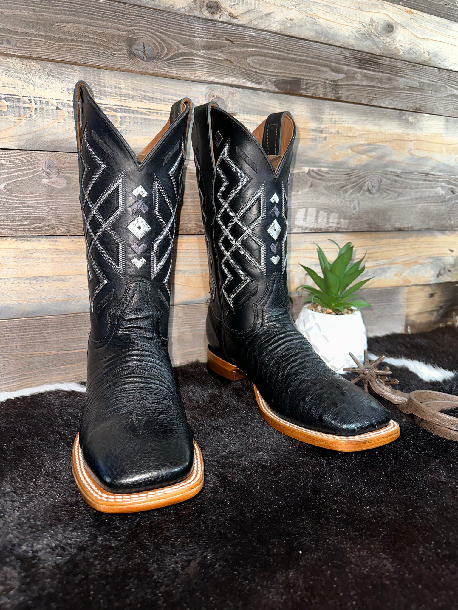 Black smooth top ostrich boots