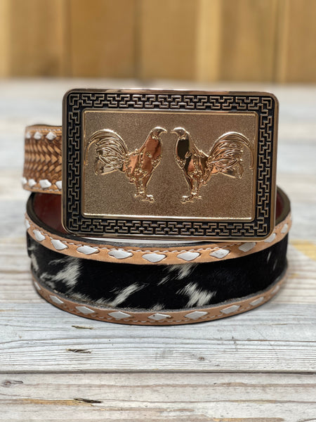 Cowhide Leather Belt & Legendary Roosters Rose Gold Buckle Set