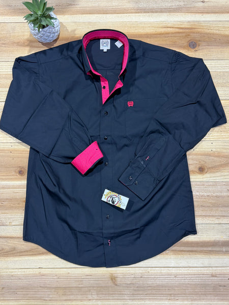 Cinch Rib Pink Solid Black Long Sleeve