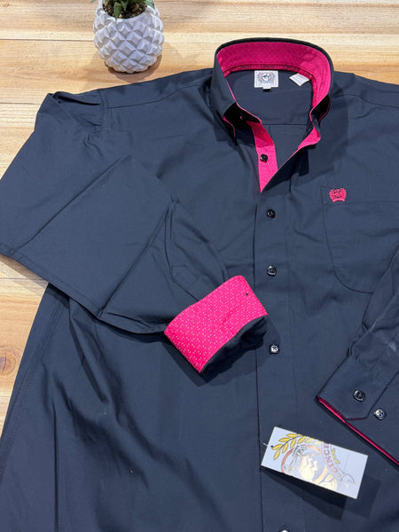 Cinch Rib Pink Solid Black Long Sleeve