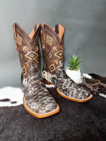 Exotic Cowhide Boot “Tri-Color Brown” Size 11