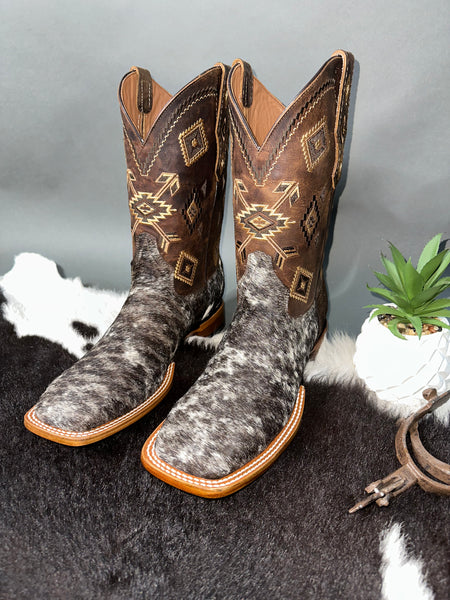 Exotic Cowhide Boot “Tri-Color Brown” Size 11