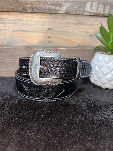 Black Floral Tooled Belt