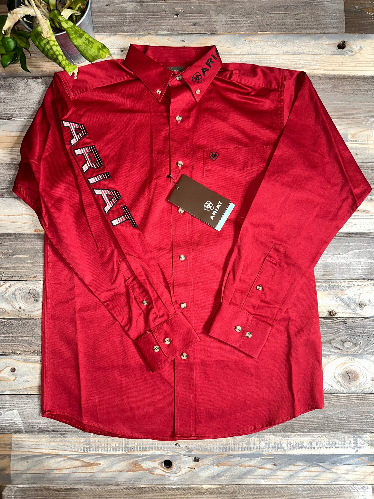 Ariat Team Logo Red Twill Long Sleeve Shirt - Main Image