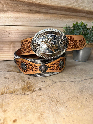 Cowhide Leather Belt & Bucking Buckle Set