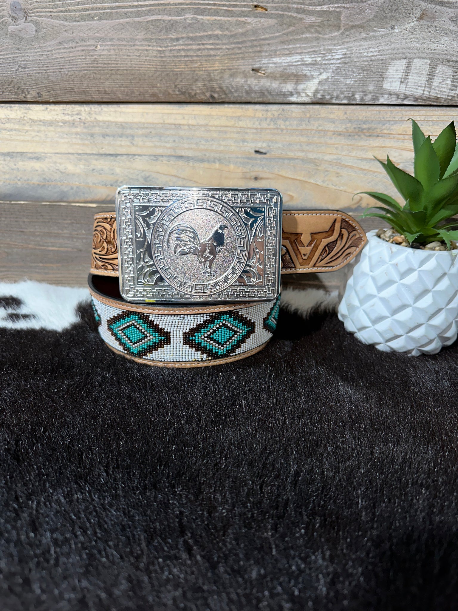 El Dorado Beaded 2” Belt + Un Gallo Buckle Set