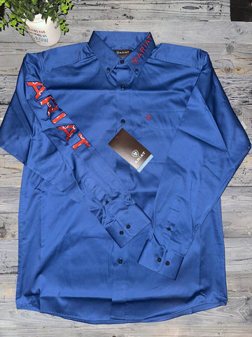 Ariat Team Bright Cobalt Logo Twill Long Sleeve Shirt