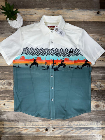 Cinch Teal Border Performance Short Sleeves